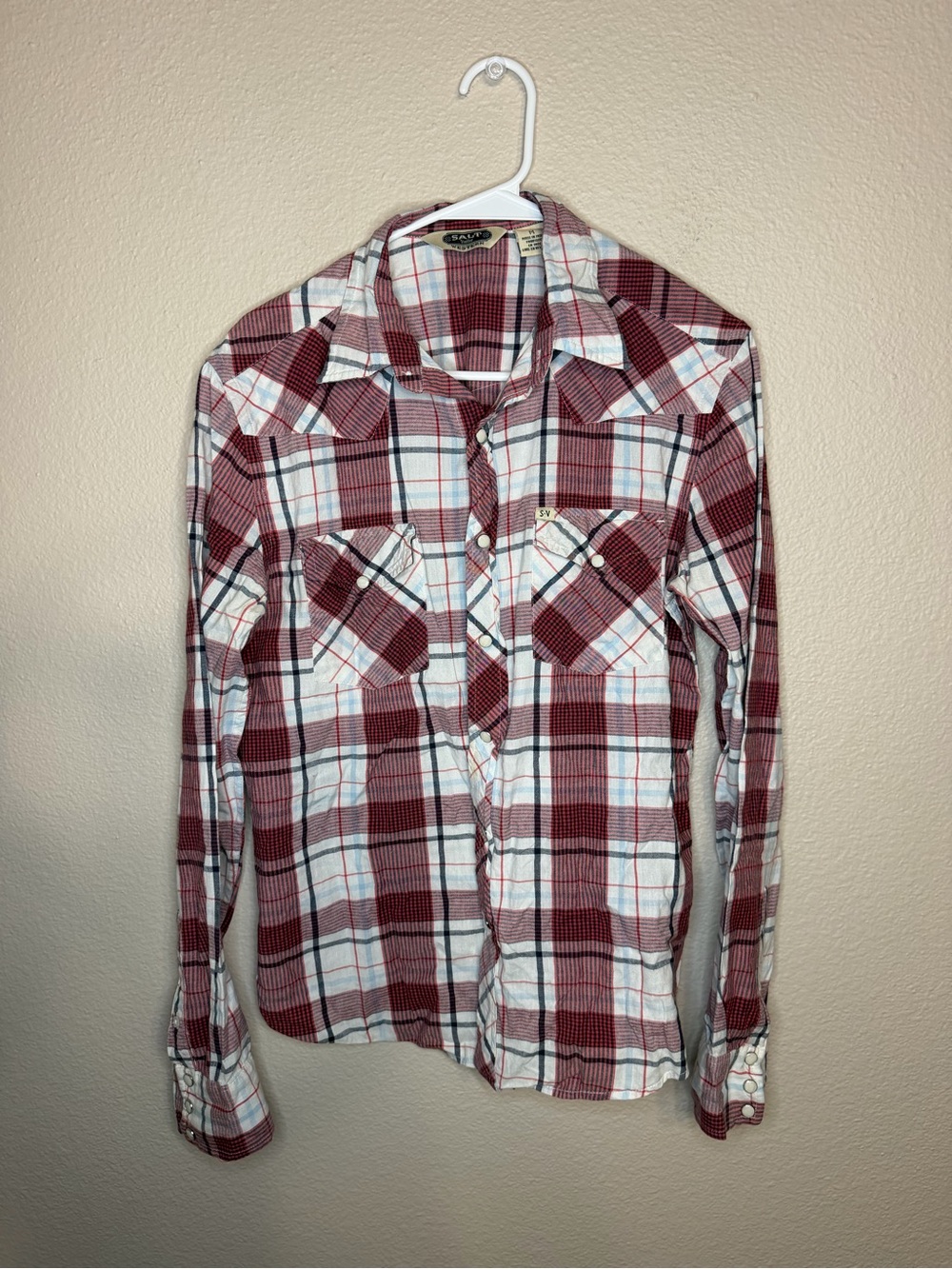 Men's Plaid Pearl Snap Button-Down Shirt - Res/White